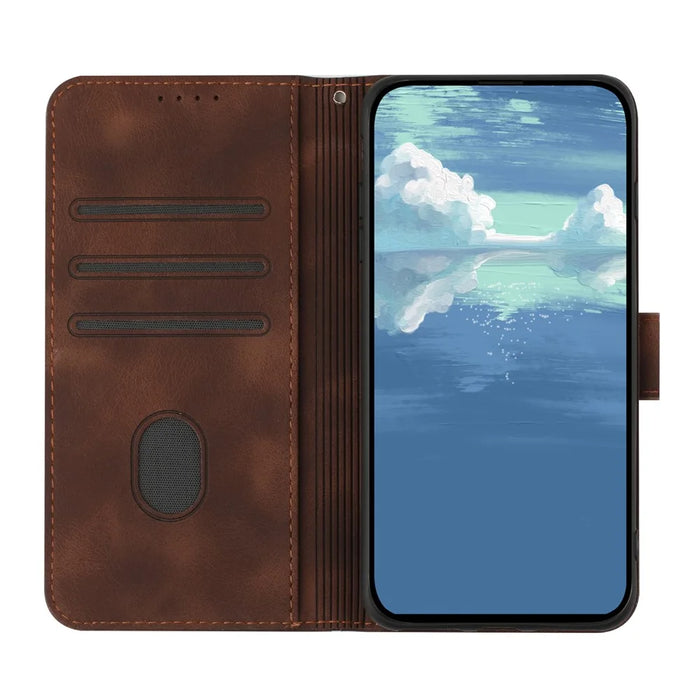 YX0040 For iPhone 15 Pro Imprinted Leather Case Shockproof Stand Wallet Phone Cover - Brown - 2