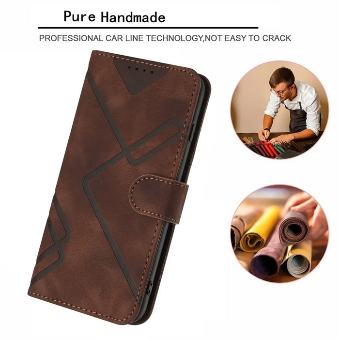 YX0040 For iPhone 15 Pro Imprinted Leather Case Shockproof Stand Wallet Phone Cover - Brown - 6