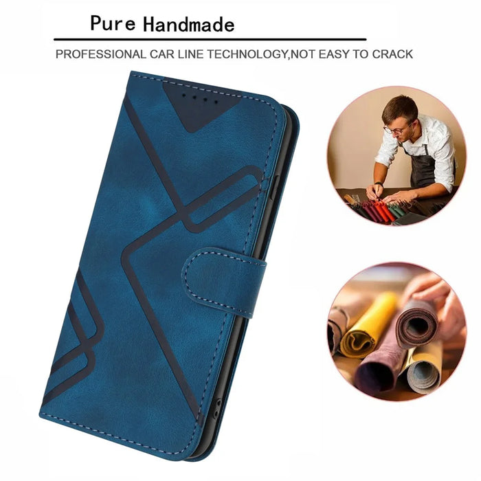YX0040 For iPhone 15 Pro Max Leather Wallet Case Imprinted Flip Stand Smartphone Cover - Sapphire - 6