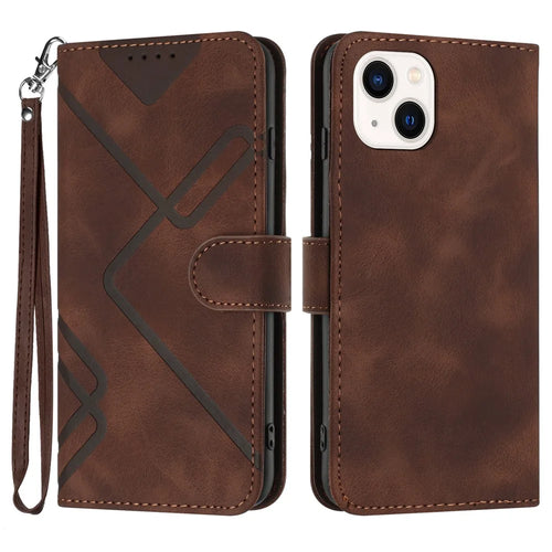 YX0040 For iPhone 15 Imprinted Leather Stand Wallet Case Shockproof Mobile Phone Cover - Brown - 1