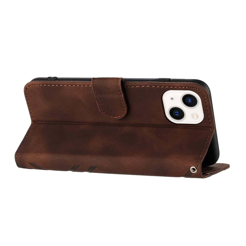 YX0040 For iPhone 15 Imprinted Leather Stand Wallet Case Shockproof Mobile Phone Cover - Brown - 3