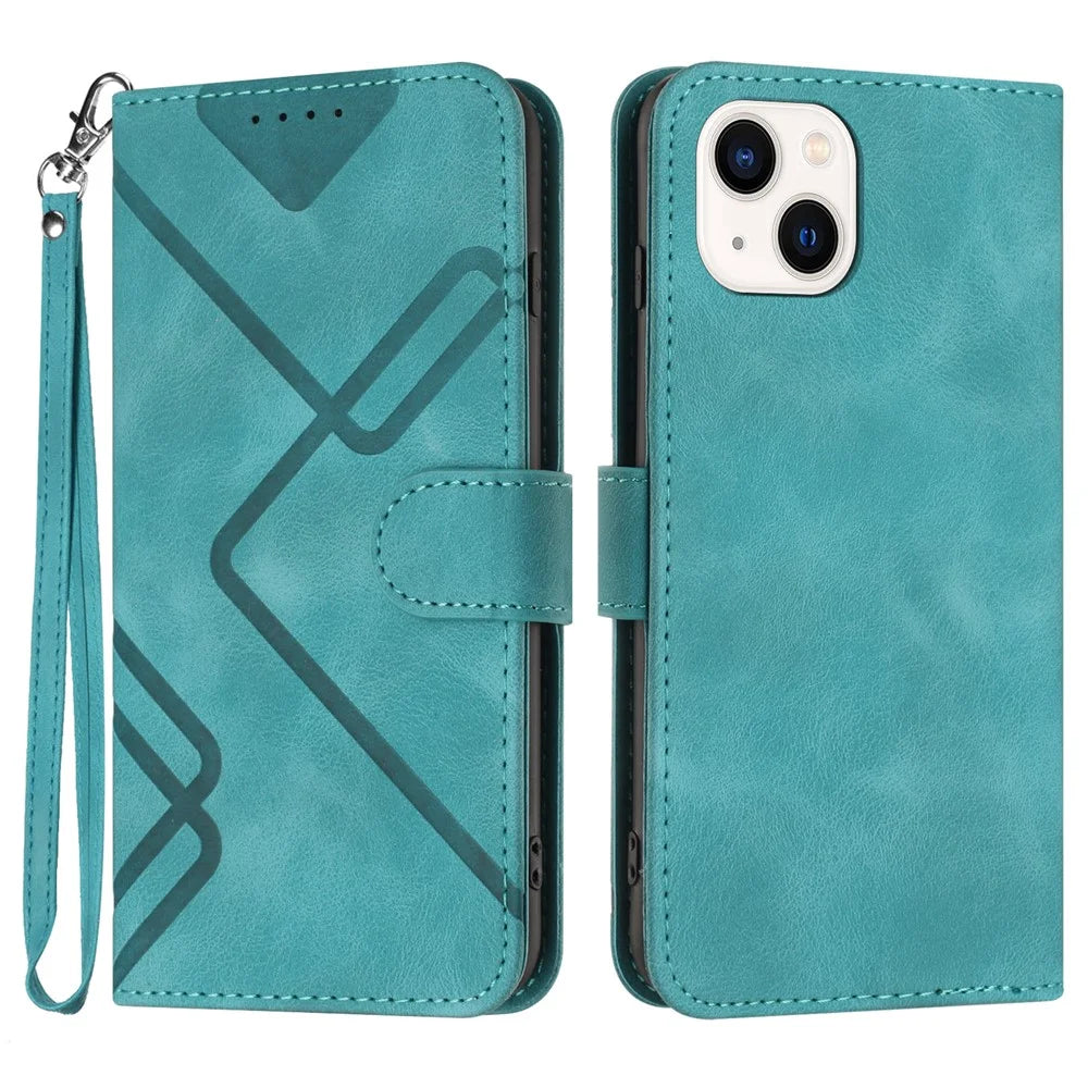 YX0040 For iPhone 15 Plus Anti-drop Leather Case Imprinted Wallet Stand Phone Cover - Baby Blue - 1