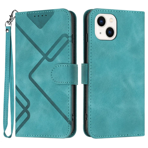 YX0040 For iPhone 15 Plus Anti-drop Leather Case Imprinted Wallet Stand Phone Cover - Baby Blue - 1