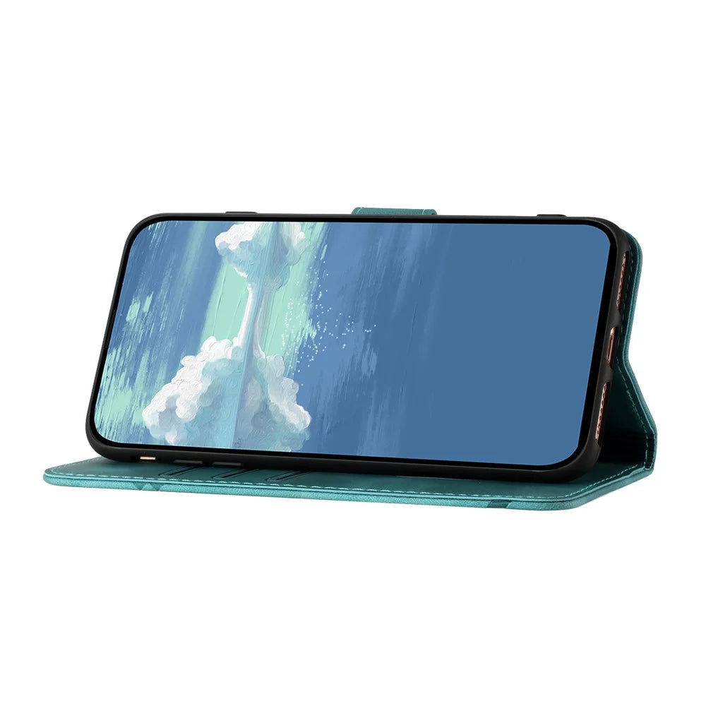 YX0040 For iPhone 15 Plus Anti-drop Leather Case Imprinted Wallet Stand Phone Cover - Baby Blue - 4