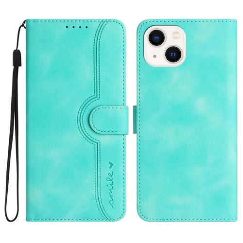 YX003 For iPhone 15 Plus Leather Wallet Stand Shell Full Protection Imprinted Phone Case - Baby Blue - 1