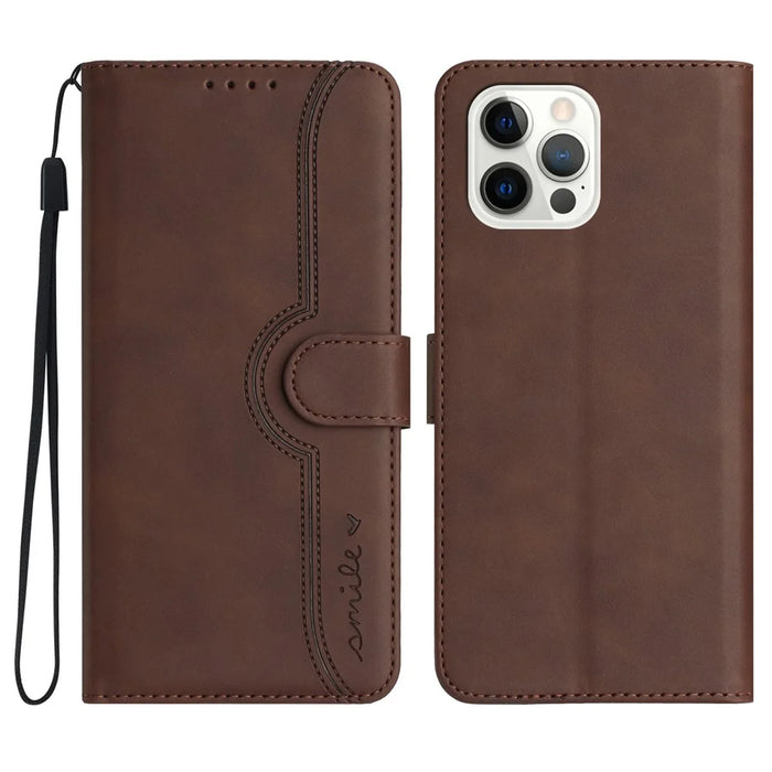 YX003 For iPhone 15 Pro PU Leather Phone Case Imprinted Wallet Stand Anti-drop Cover - Brown - 1