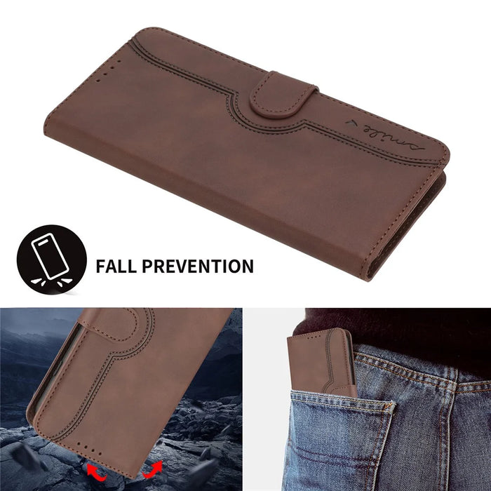 YX003 For iPhone 15 Pro PU Leather Phone Case Imprinted Wallet Stand Anti-drop Cover - Brown - 7