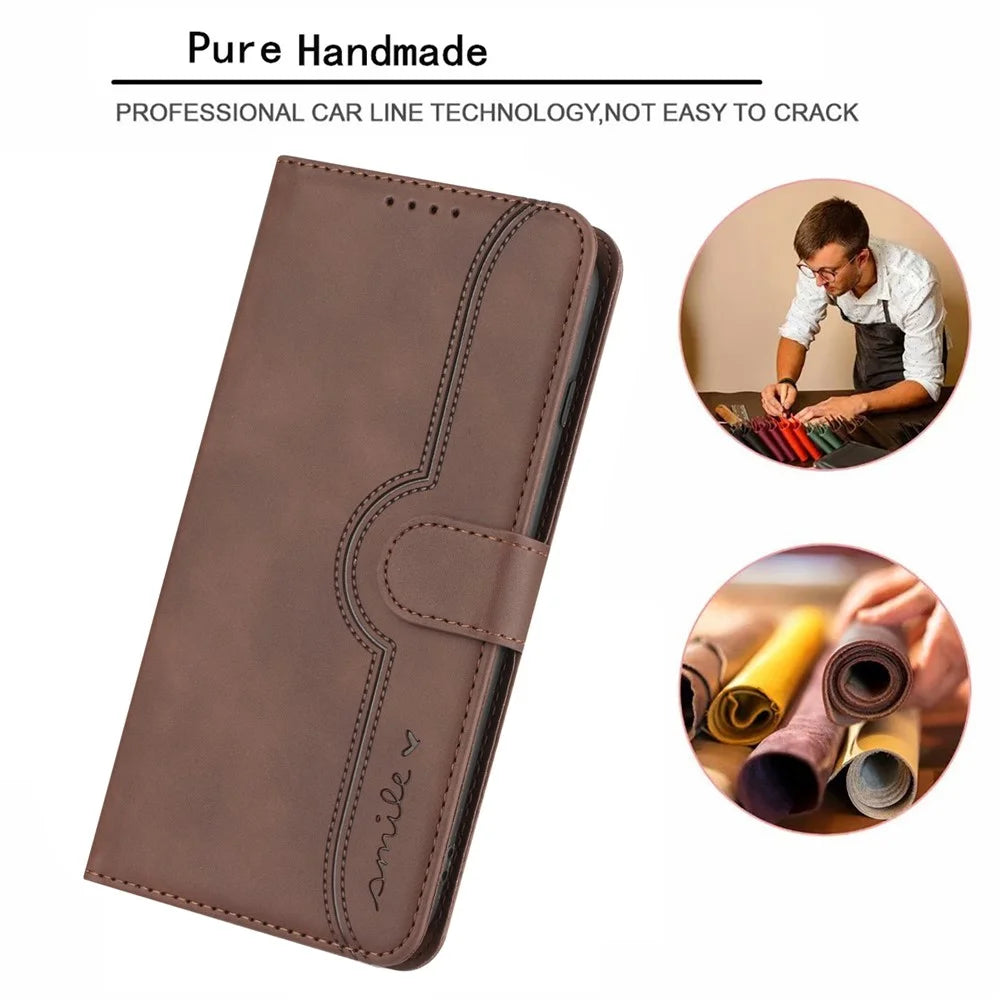 YX003 For iPhone 15 Leather Wallet Stand Shockproof Cover Imprinted Phone Case - Brown - 5