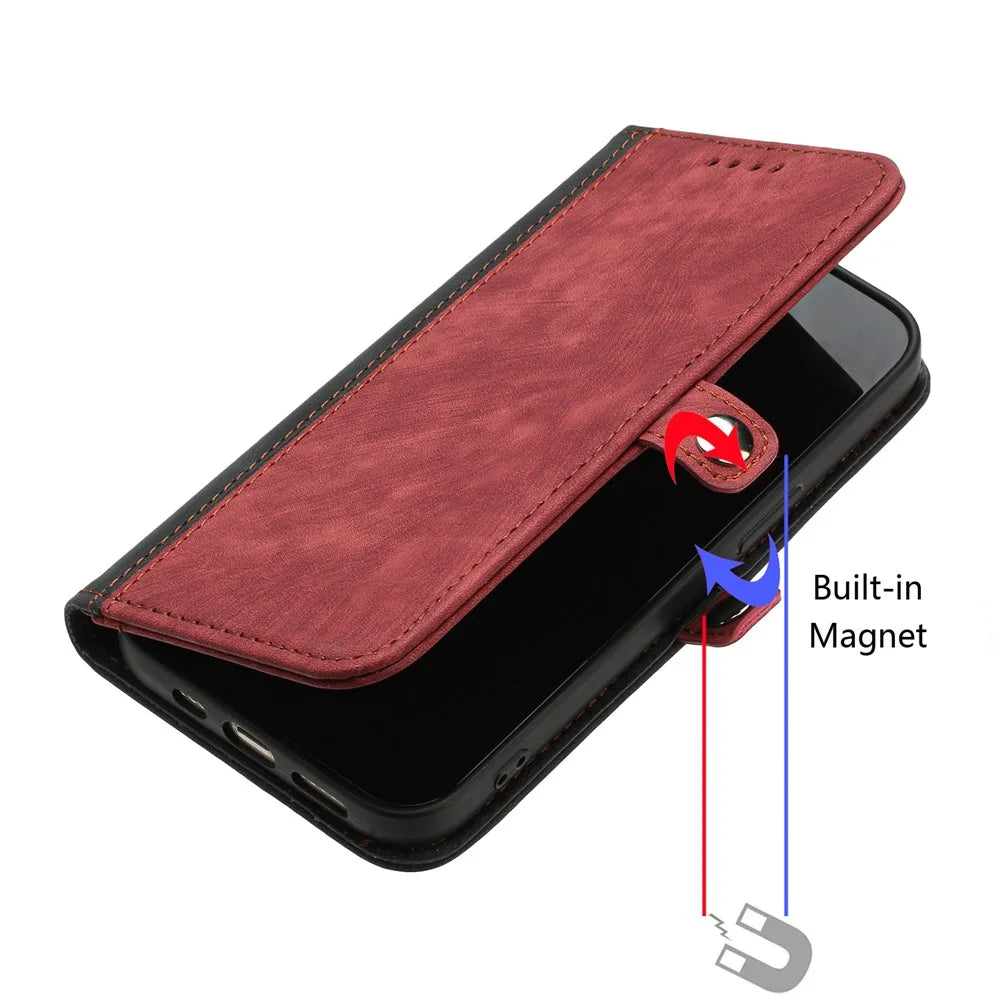YX0020 For iPhone 15 PU Leather Anti-fall Shell Dual Magnetic Clasp Flip Stand Cover with Strap - Red - 5
