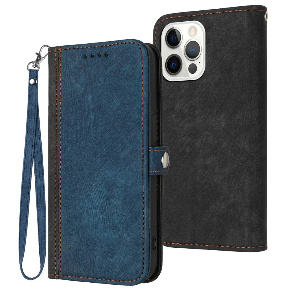 YX0020 For iPhone 15 Pro Max Anti-drop PU Leather Phone Case Flip Wallet Stand Cover with Strap - Sapphire - 1
