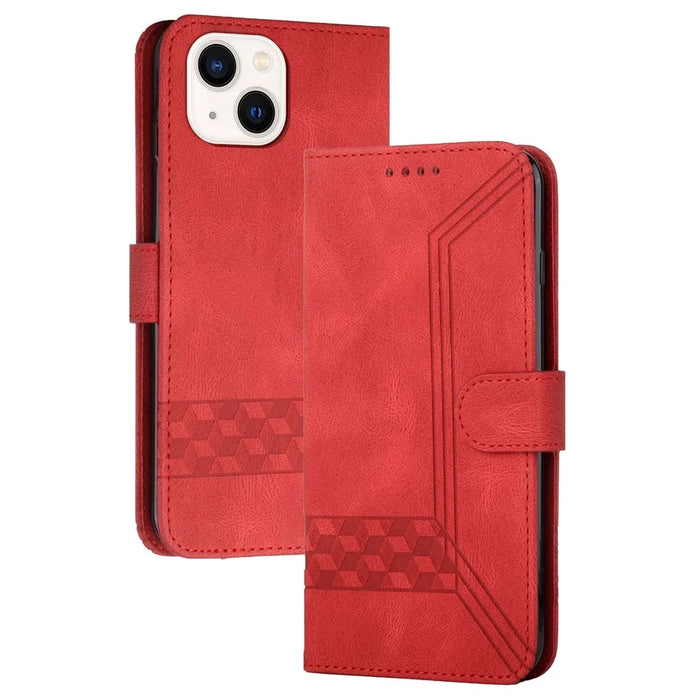 YX0010 Series for iPhone 15 Imprinted Stand Phone Case PU Leather Wallet Protective Cover - Red - 1