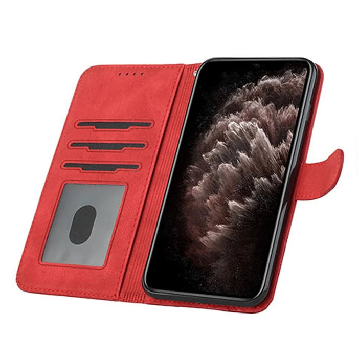 YX0010 Series for iPhone 15 Imprinted Stand Phone Case PU Leather Wallet Protective Cover - Red - 2