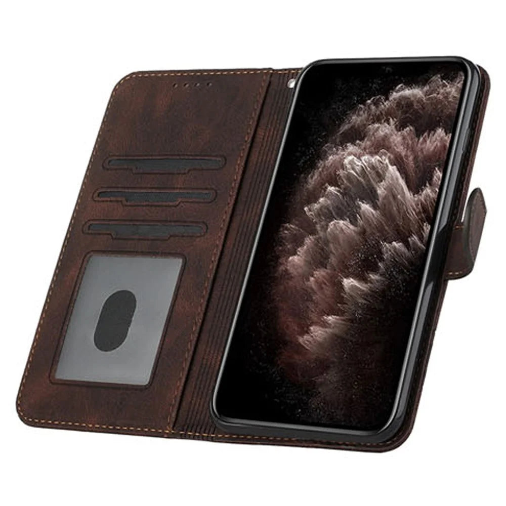 YX0010 Series for iPhone 15 Plus Imprinted Leather Stand Wallet Cover Anti-drop Phone Case - Coffee - 2