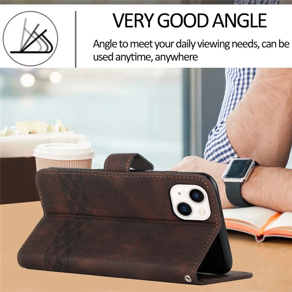 YX0010 Series for iPhone 15 Plus Imprinted Leather Stand Wallet Cover Anti-drop Phone Case - Coffee - 4