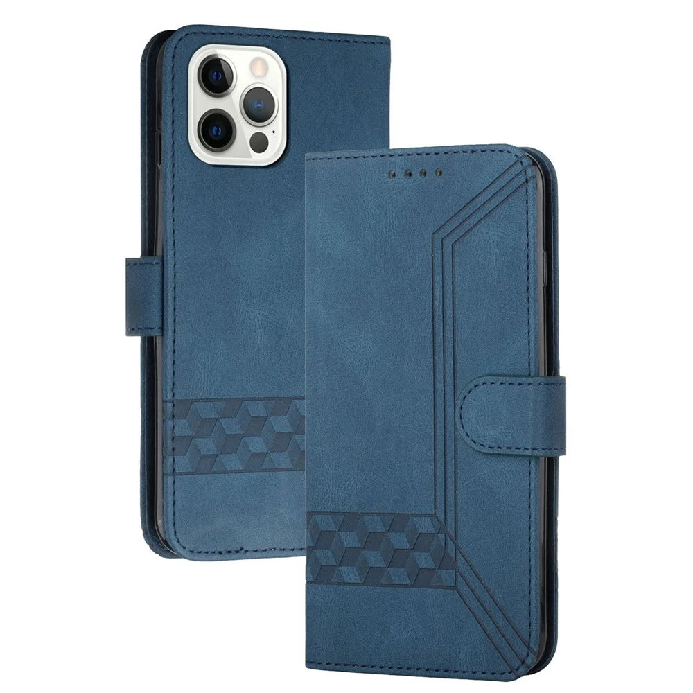 YX0010 Series for iPhone 15 Pro Max Imprinted Phone Case Leather Wallet Stand Shockproof Cover - Sapphire - 1