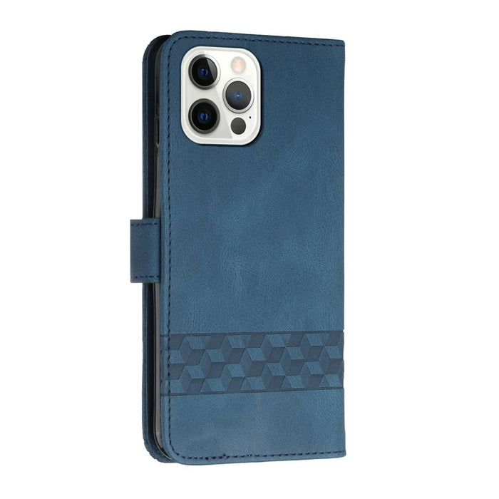 YX0010 Series for iPhone 15 Pro Max Imprinted Phone Case Leather Wallet Stand Shockproof Cover - Sapphire - 5