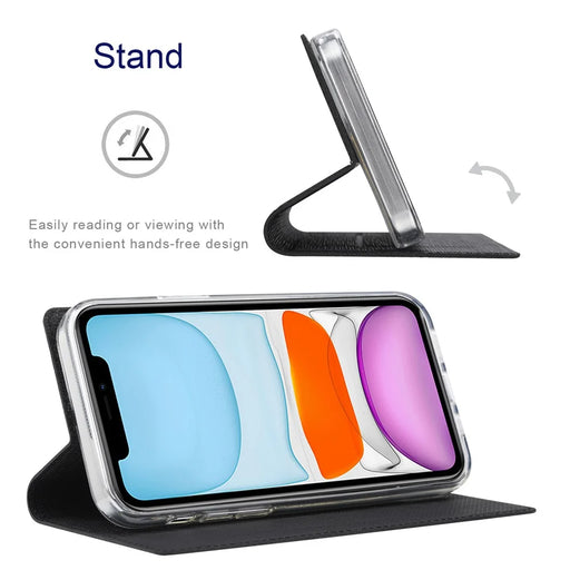 VILI DMX Series Ant-scratch Leather Phone Case for iPhone 15 , Stand Cover with Card Slot - Black - 2