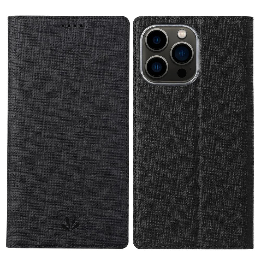 VILI DMX Series Card Holder Phone Case for iPhone 15 Pro Max , Stand Leather Phone Cover - Black - 1