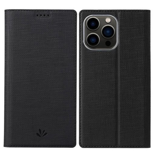 VILI DMX Series Card Holder Phone Case for iPhone 15 Pro Max , Stand Leather Phone Cover - Black - 1