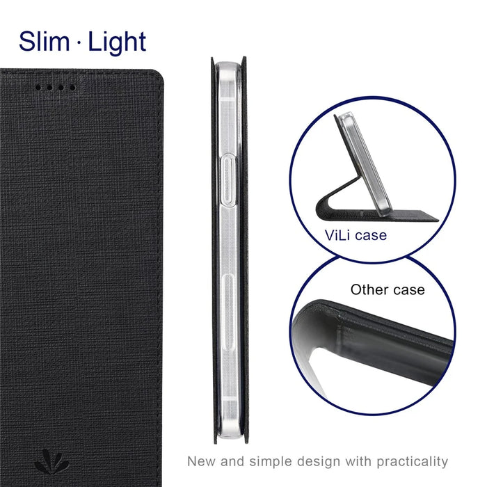 VILI DMX Series Card Holder Phone Case for iPhone 15 Pro Max , Stand Leather Phone Cover - Black - 4