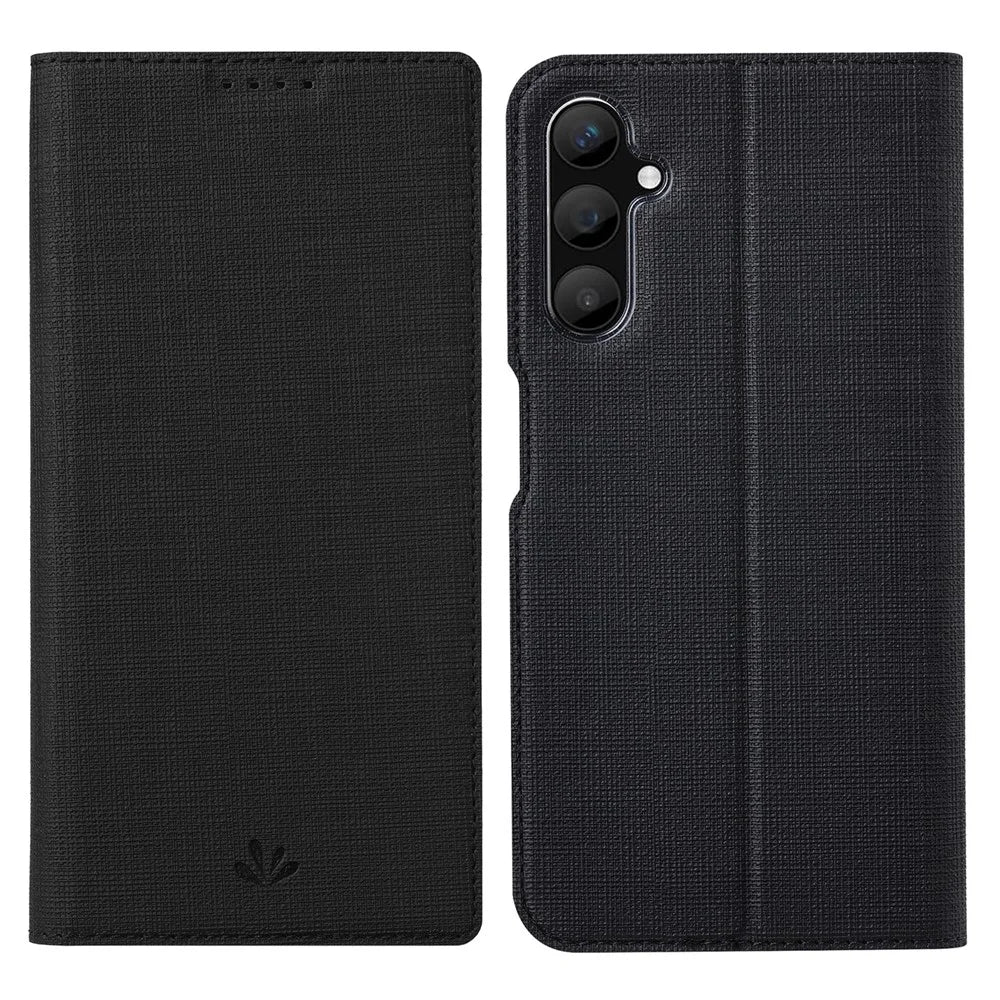 VILI DMX Series Phone Leather Case for Samsung Galaxy A25 5G (Global) (161.0 x 76.5 x 8.3mm) , Card Holder Phone Stand Cover - Black - 1