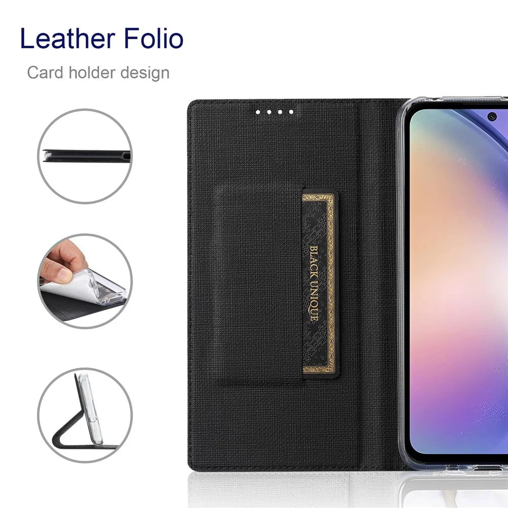 VILI DMX Series Phone Leather Case for Samsung Galaxy A25 5G (Global) (161.0 x 76.5 x 8.3mm) , Card Holder Phone Stand Cover - Black - 2
