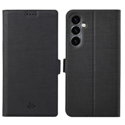 VILI DMK Series Wallet Leather Case for Samsung Galaxy S23 FE , Stand Cross Texture Phone Cover - Black - 1