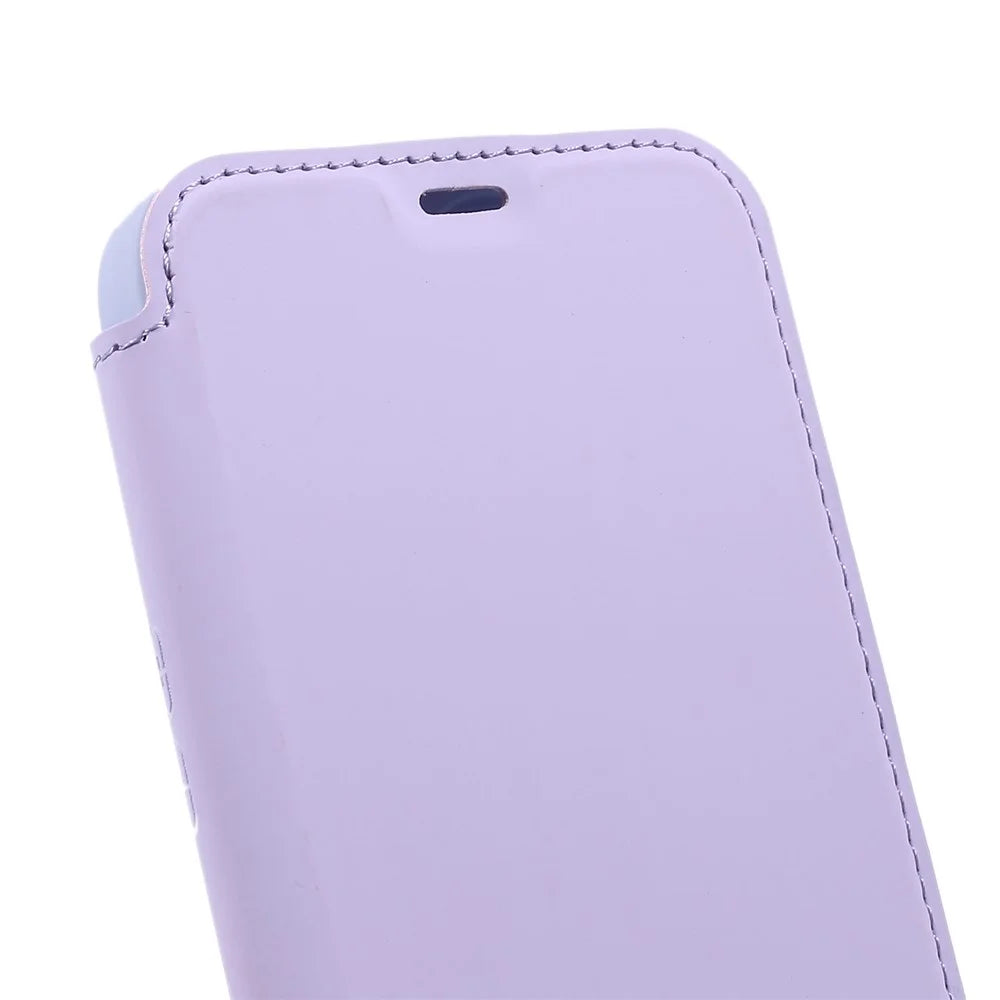 For iPhone 15 Card Holder Kickstand Liquid Silicone Bump Proof Protective Case Skin-touch Phone Cover - Light Purple - 6