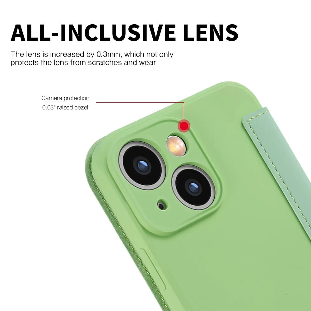 Skin-touch Phone Cover for iPhone 15 Plus , Card Holder Kickstand Liquid Silicone Protective Case - Matcha Green - 6