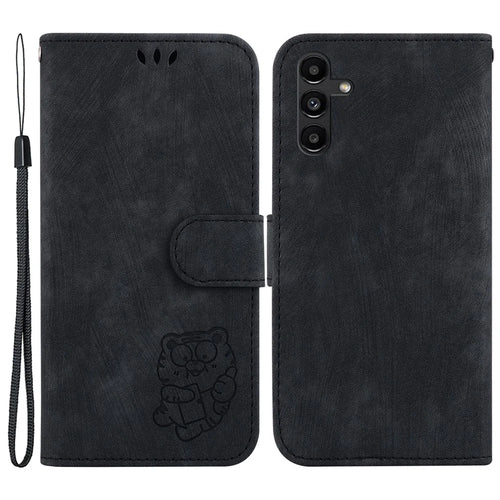 For Samsung Galaxy A13 5G Cute Tiger Imprinted PU Leather Cover Wallet Stand Phone Case - Black - 1