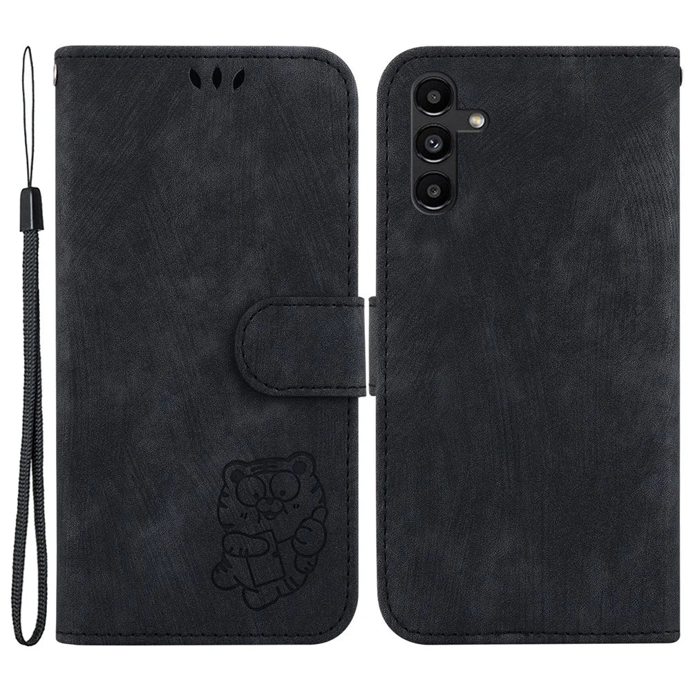 For Samsung Galaxy A13 5G Cute Tiger Imprinted PU Leather Cover Wallet Stand Phone Case - Black - 1