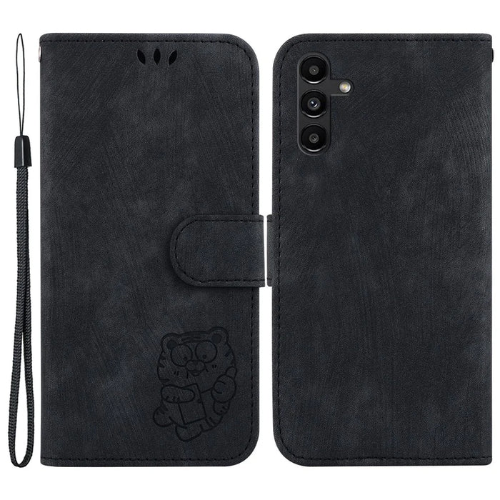 For Samsung Galaxy A13 5G Cute Tiger Imprinted PU Leather Cover Wallet Stand Phone Case - Black - 1