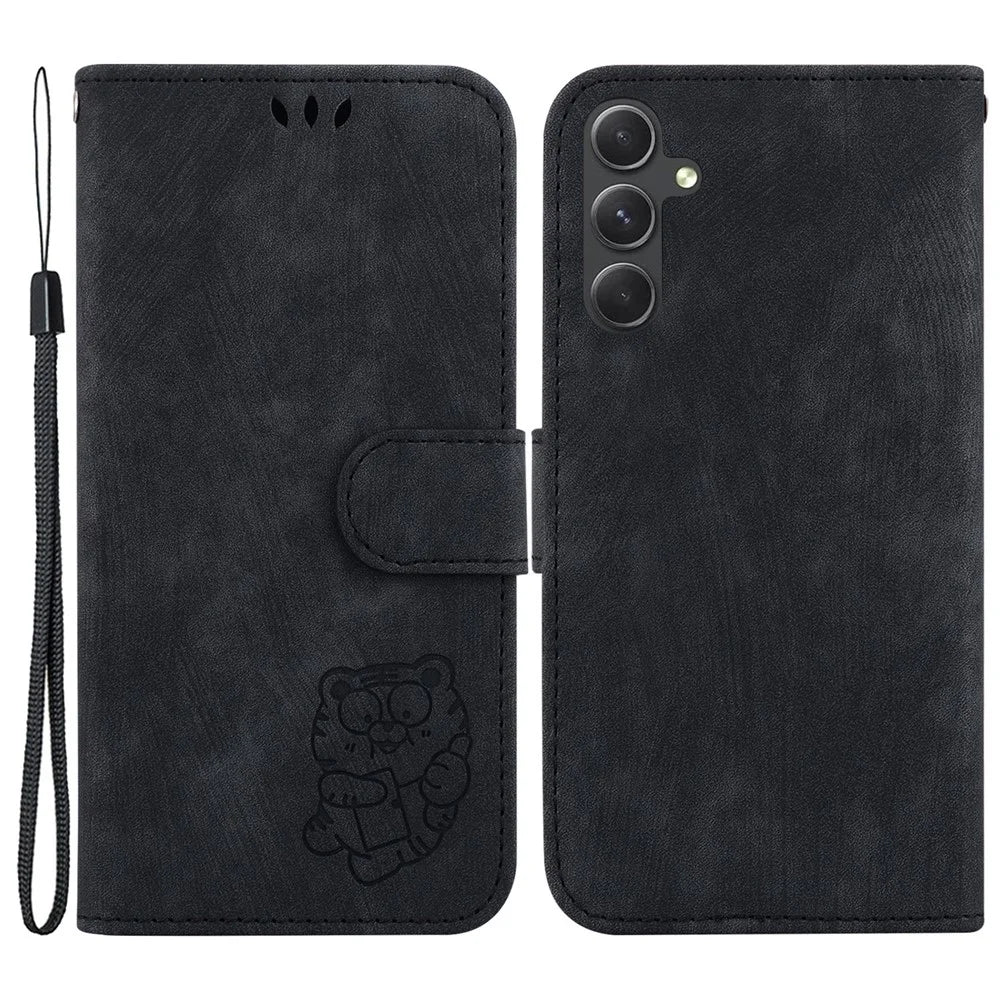 For Samsung Galaxy A54 5G Cute Tiger Imprint Anti-drop Cover Leather Wallet Stand Phone Case - Black - 1