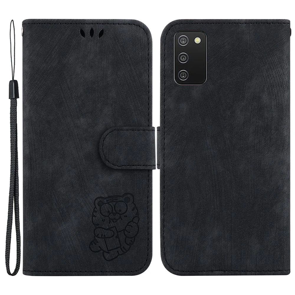 For Samsung Galaxy A03s (166.5mm) Cute Tiger Imprint Phone Case Leather Wallet Stand Cover - Black - 1