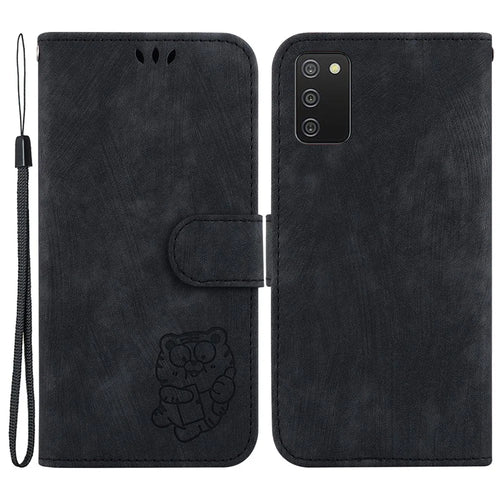 For Samsung Galaxy A03s (166.5mm) Cute Tiger Imprint Phone Case Leather Wallet Stand Cover - Black - 1
