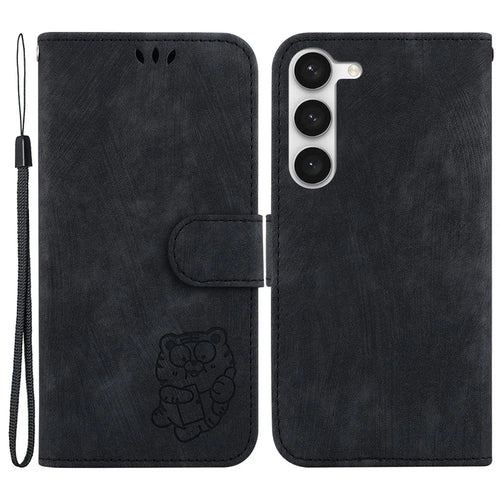 For Samsung Galaxy S23 PU Leather Wallet Stand Protection Cover Cute Tiger Imprint Phone Case - Black - 1