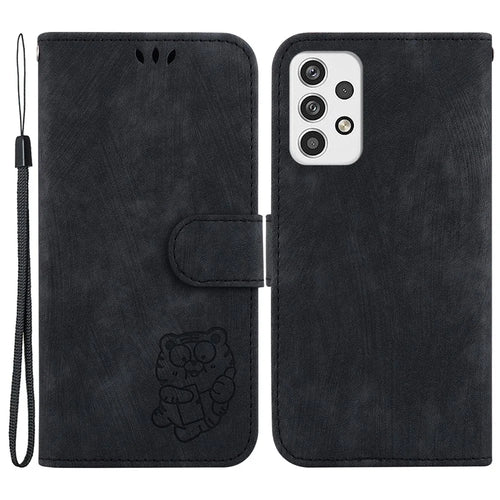 For Samsung Galaxy A23 5G (Global Version) / A23 4G Cartoon Tiger Imprint Phone Cover Leather Wallet Stand Shell - Black - 1