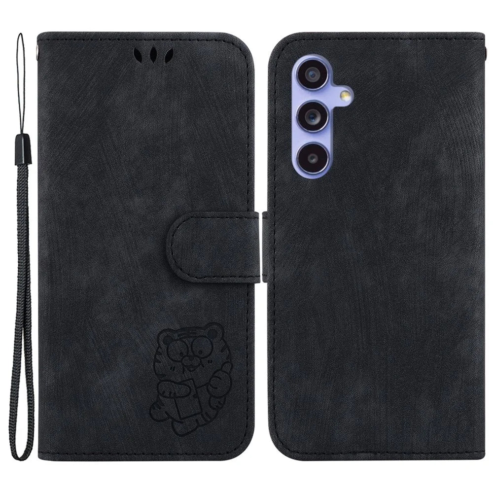 Cute Tiger Imprint Cover for Samsung Galaxy S23 FE Anti-fall Leather Wallet Stand Phone Case - Black - 1