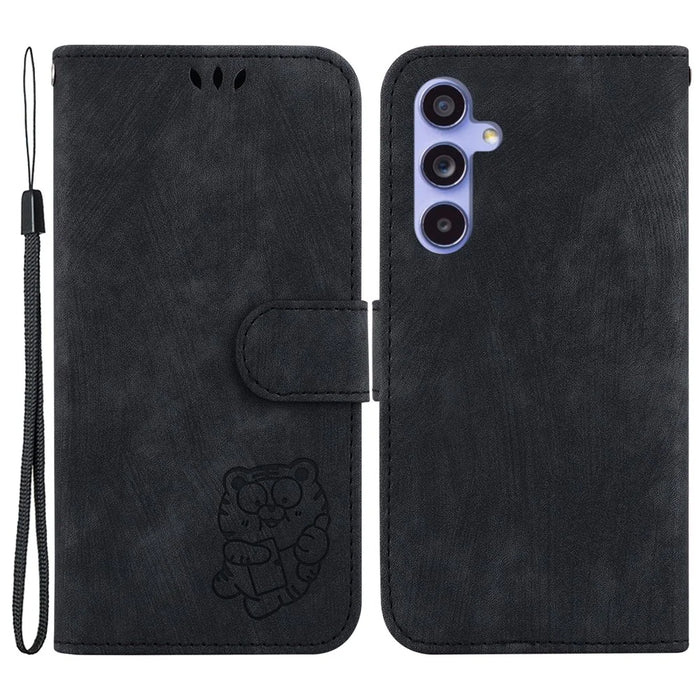 Cute Tiger Imprint Cover for Samsung Galaxy S23 FE Anti-fall Leather Wallet Stand Phone Case - Black - 1