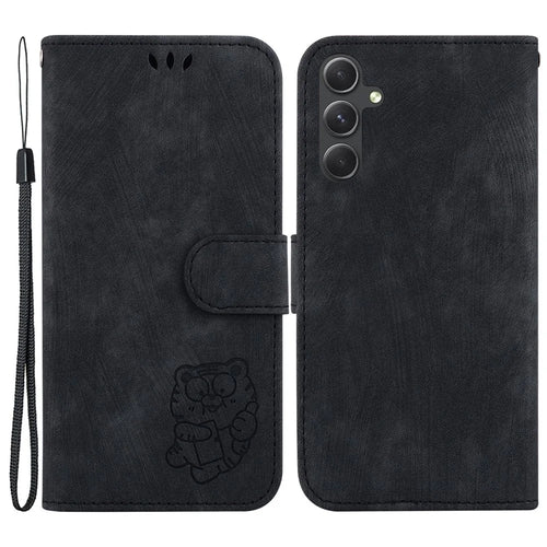 For Samsung Galaxy A34 5G Cute Tiger Imprinted Wallet Phone Cover PU Leather Flip Stand Case - Black - 1