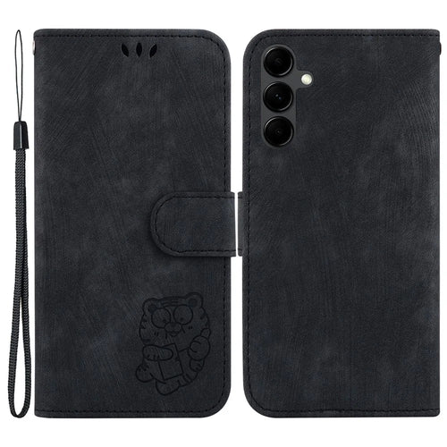 PU Leather Anti-fall Cover for Samsung Galaxy A25 5G (Global) (161.0 x 76.5 x 8.3mm) Cute Tiger Imprint Wallet Stand Phone Case - Black - 1