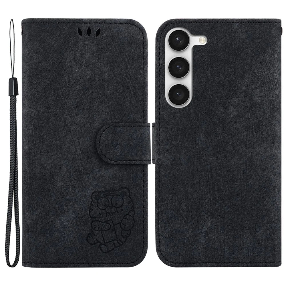 For Samsung Galaxy S23+ Cartoon Tiger Imprint Shockproof Case Wallet Stand Leather Phone Cover - Black - 1
