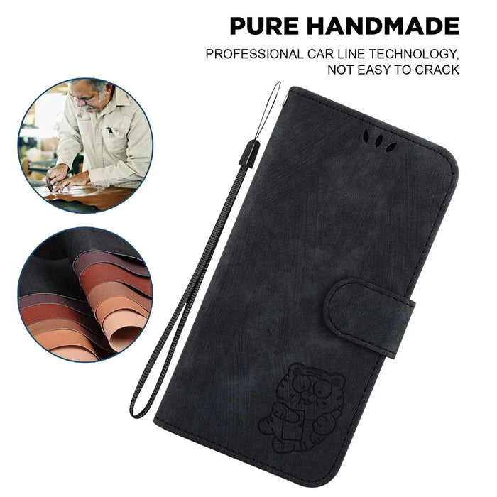 For iPhone 14 Plus Cute Tiger Imprint Anti-drop Phone Shell PU Leather Wallet Stand Case - Black - 4