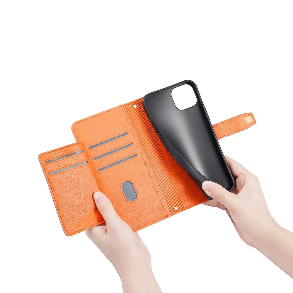 Phone Case Wallet for iPhone 15 , Zipper Pocket PU Leather Stand Card Slots Cover with Wrist Strap and Shoulder Strap - Orange - 7
