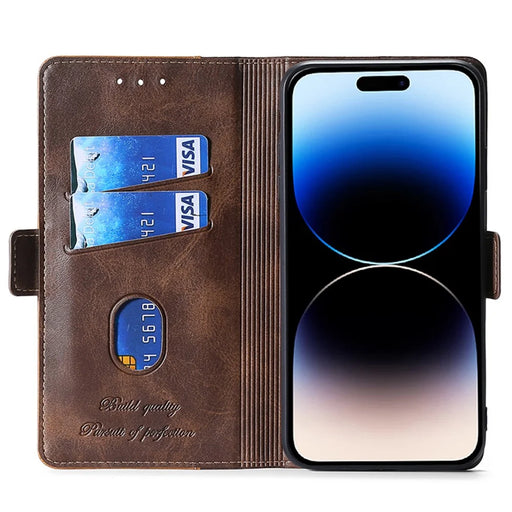For iPhone 15 Pro Dual-color Flip PU Leather Case Stand Wallet Protective Phone Cover - Light Brown+Green - 2