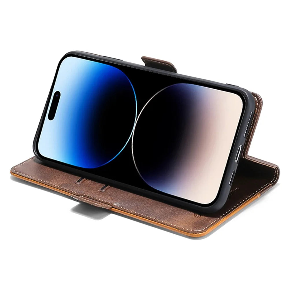 For iPhone 15 Pro Dual-color Flip PU Leather Case Stand Wallet Protective Phone Cover - Light Brown+Green - 3