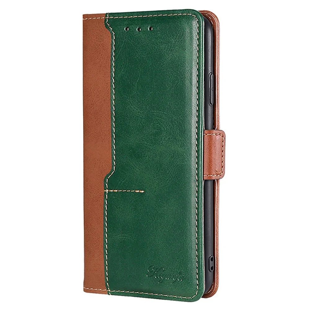 For iPhone 15 Pro Dual-color Flip PU Leather Case Stand Wallet Protective Phone Cover - Light Brown+Green - 6