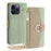 For iPhone 15 Pro PU Leather Ring Holder Phone Case Wallet Stand Full Protection Cover with Makeup Mirror / Shoulder Strap - Green - 1