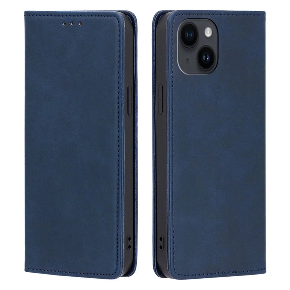 For iPhone 15 Calf Texture Magnetic Closing Cover Leather Wallet Stand Phone Case - Sapphire - 1