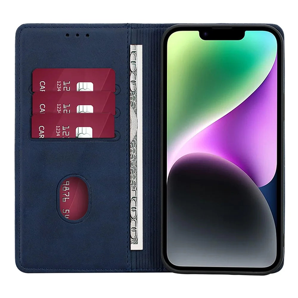 For iPhone 15 Calf Texture Magnetic Closing Cover Leather Wallet Stand Phone Case - Sapphire - 2